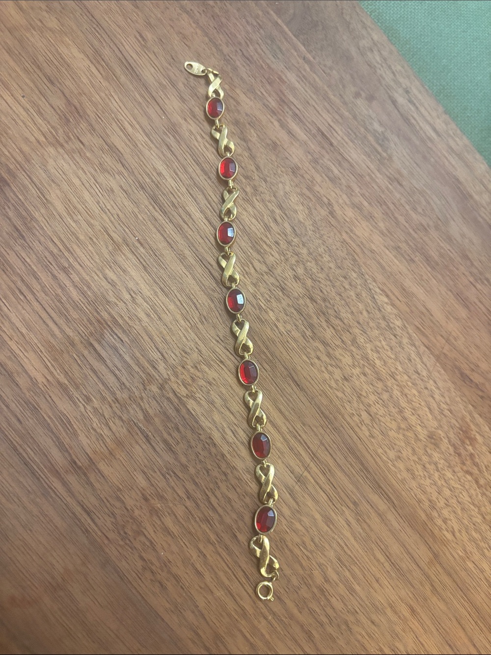 Avon Gold Tone Bracelet with Red Oval Stones Vintage